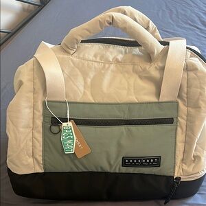 BAGSMART Beige and Green Quilted Tote